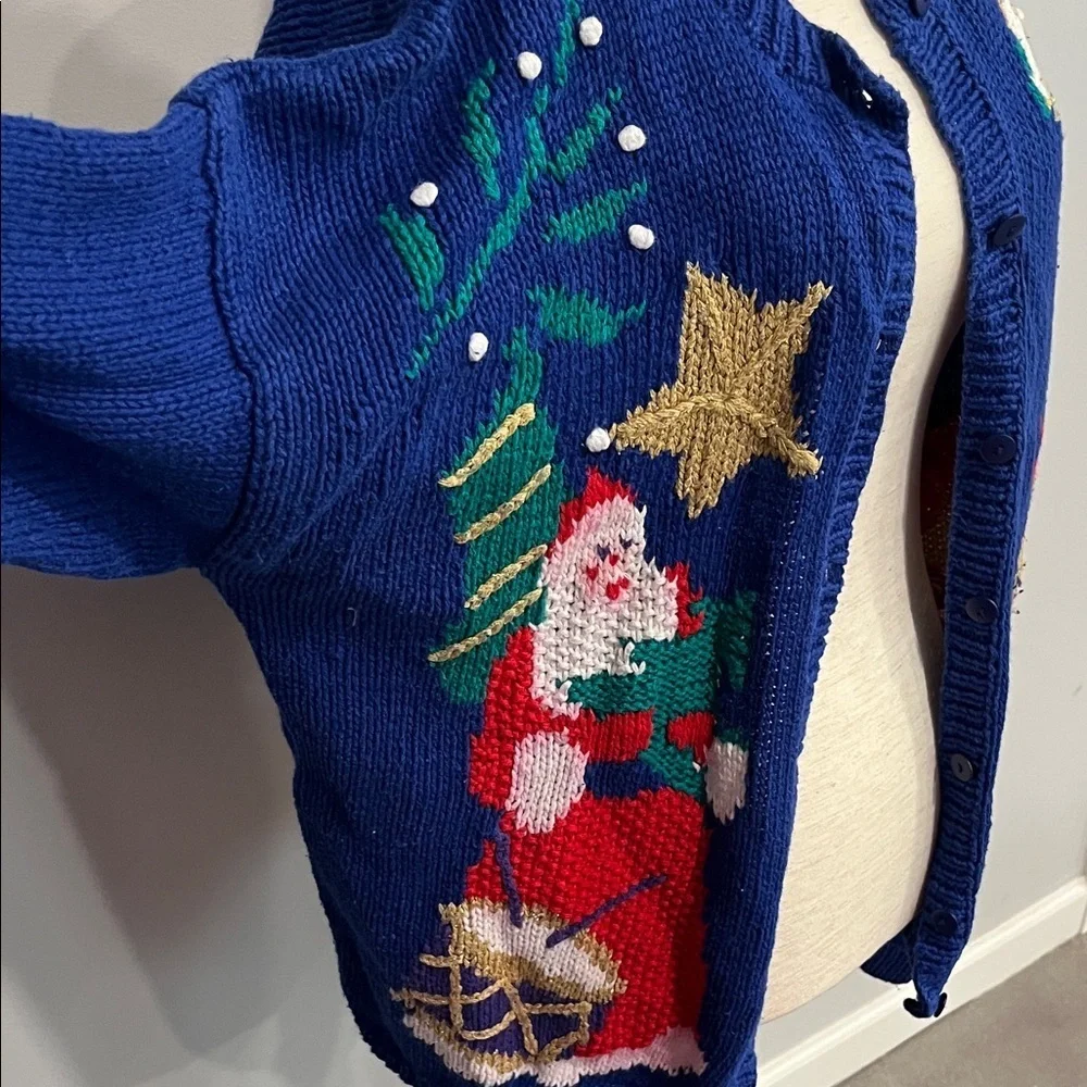 Robert Scott Vintage Knitted Festive Blue Holiday Sweater Cardigan XL - Picture 3 of 7